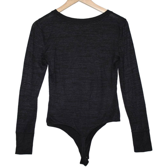 Abercrombie & Fitch Soft A&F Cozy Black Knit Long Sleeve Bodysuit Size Medium M - Picture 2 of 6